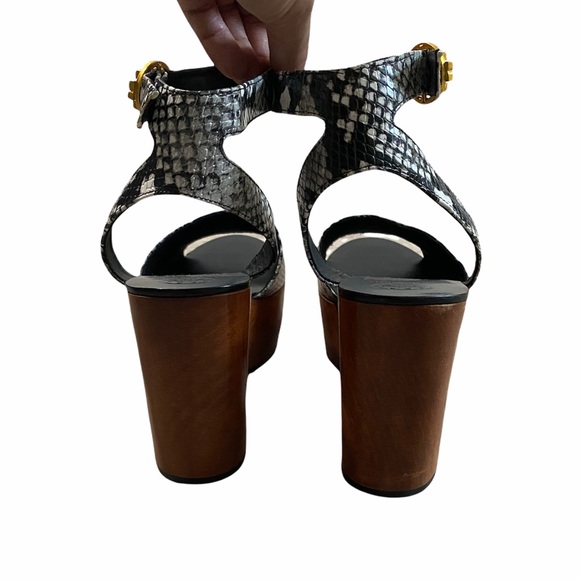 sz 10 1/2 TORY BURCH Snakeskin Platform Wooden Heel Camilla - Picture 4 of 9